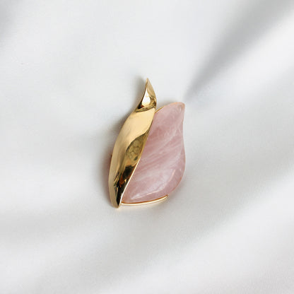 Maxi Pingente - Banho de ouro 18k - Pedra Natural - Quartzo rosa - Coleção Tulipa